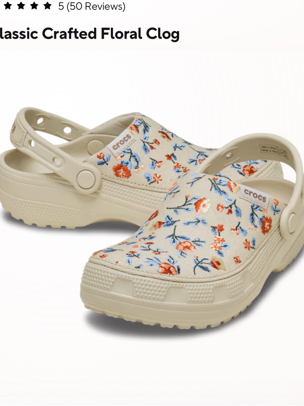 CROCS Kids Classic Floral Clog — Cream with Blue & Orange Flowers